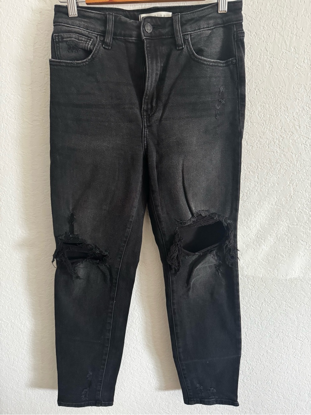 Eunina Super High Rise Distressed Mom Jeans Black Size 7